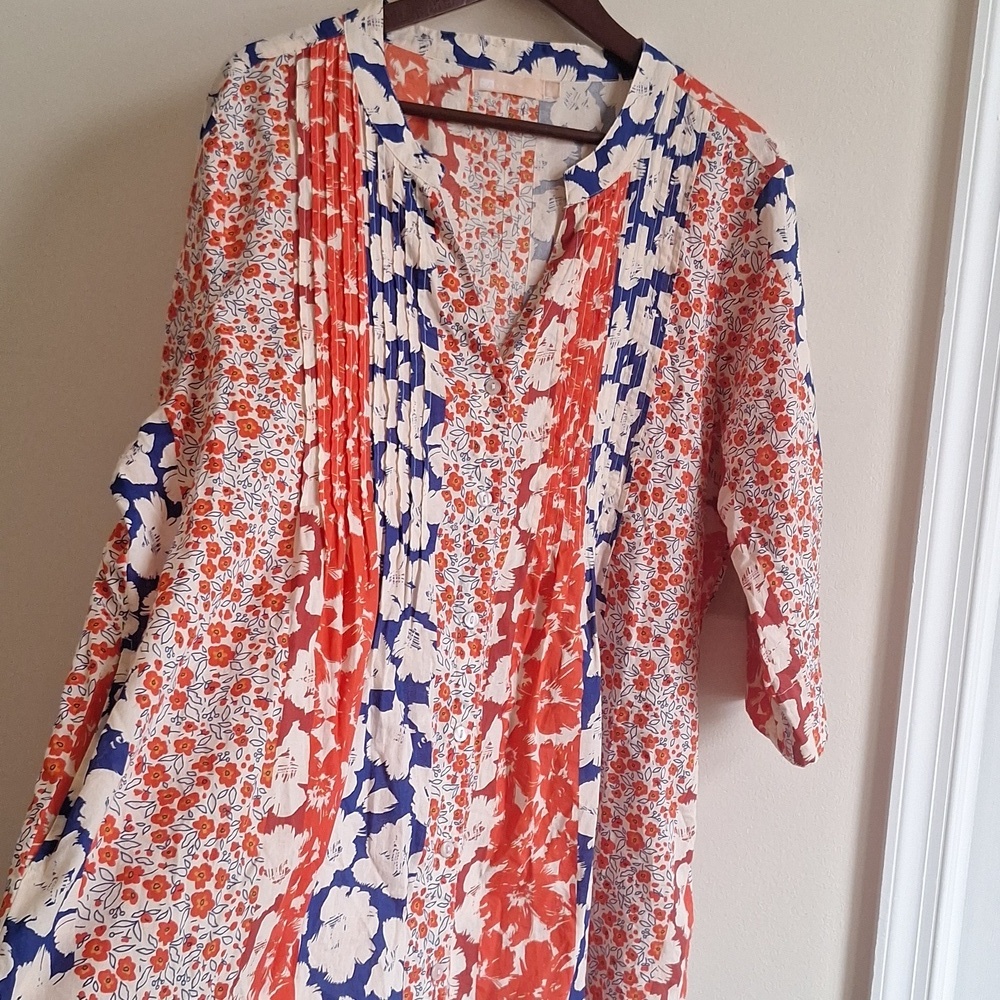 LA Cera Cotton Orange Blue Floral Button Down Tunic Size 2X - Picture 9 of 9